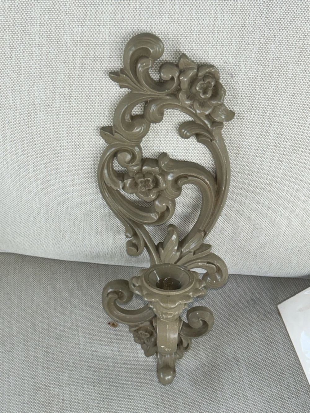 MCM Vintage Home Interiors Ornate Floral Wall Candle Sconce in Taupe